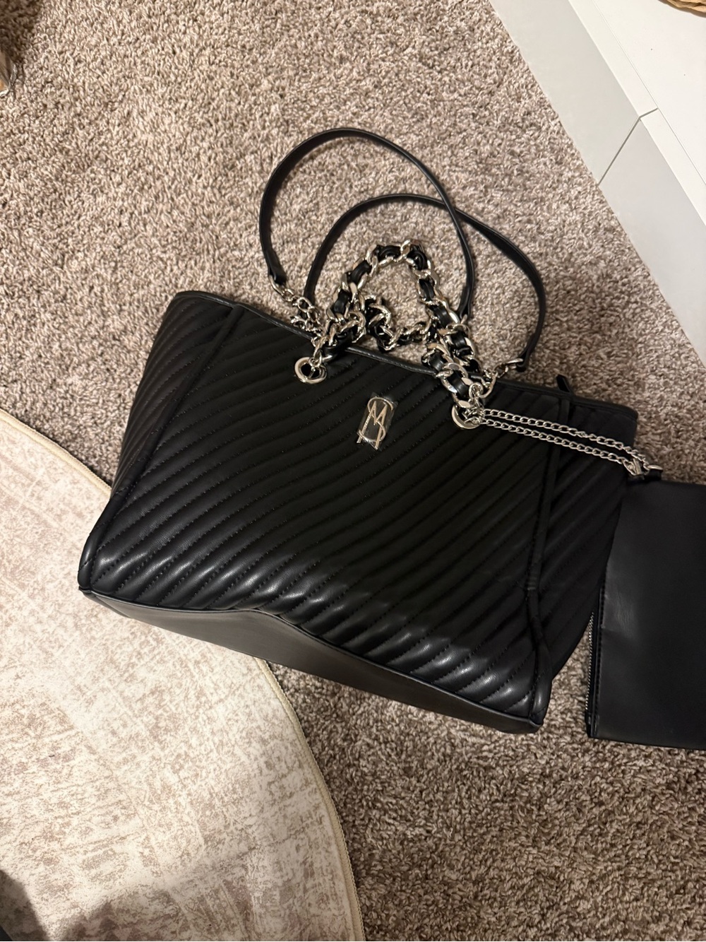 Black Quilted Tote Bag with Chain Straps - Steve Madden